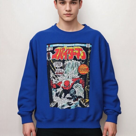 Marvel Spider-Man Blue Vintage Comic Graphic Sweatshirt Pullover Men’s Medium - Picture 1 of 6